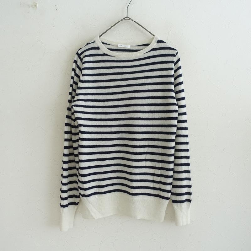 スピネン ANSPINNEN *カシミヤボーダーニットプルオーバー*S濃紺×白