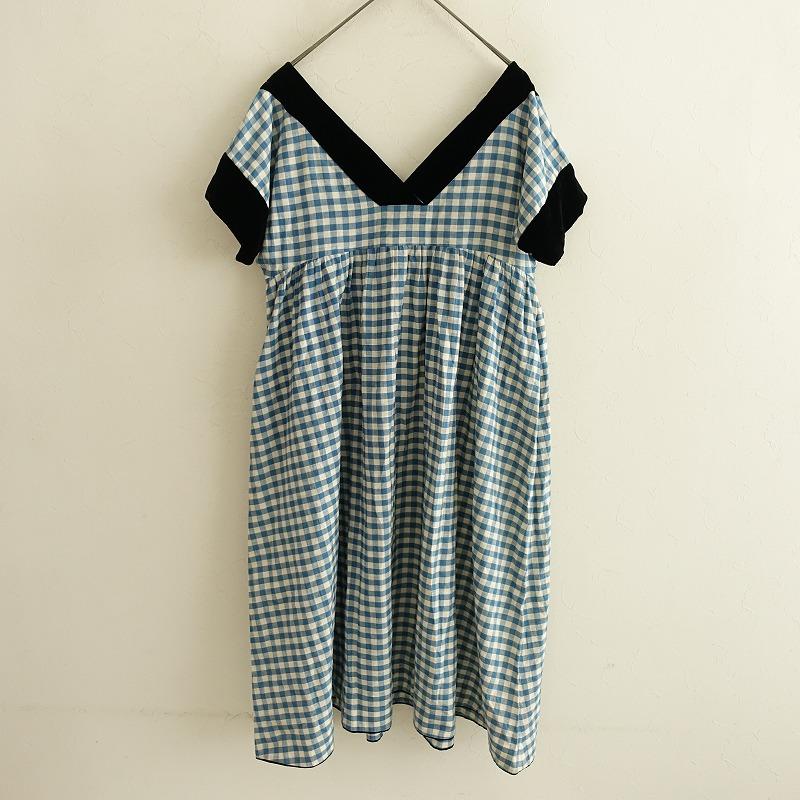 ドゥーブルメゾン DOUBLE MAISON *ガーデンドレス*綿ブルー×ホワイト