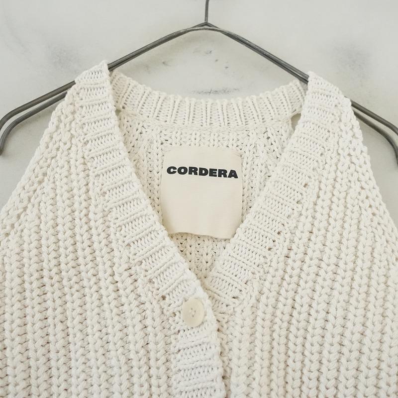 コルデラ CORDERA *ニットベスト*綿コットン混アイボリー畦編み