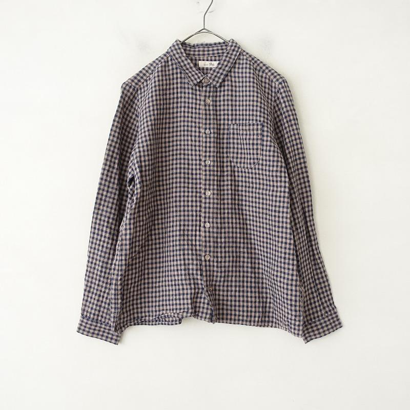 nest Robe（ネストローブ） *リネンギンガムチェックシャツ*麻ネイビー