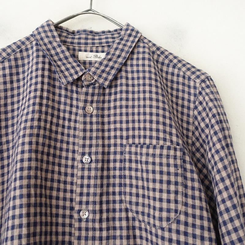 nest Robe（ネストローブ） *リネンギンガムチェックシャツ*麻ネイビー
