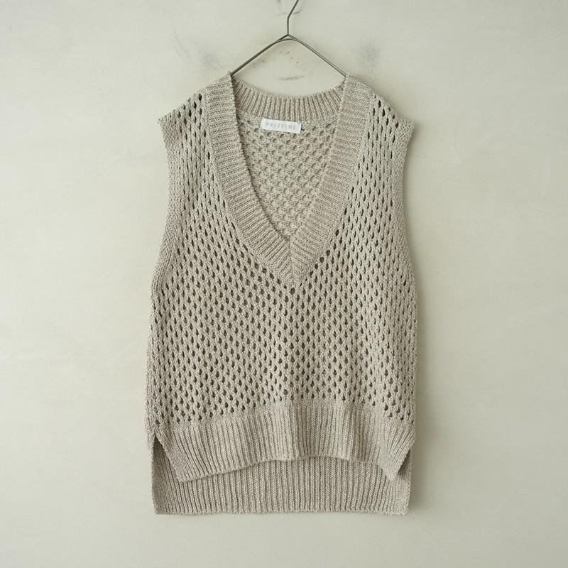 PRISTINE（プリスティン） *コットンリネンヤク透かし編みVネック