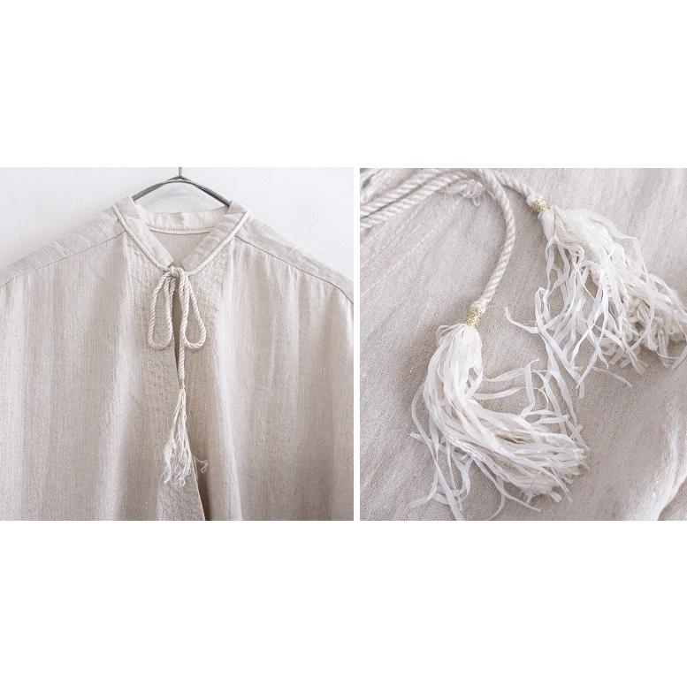 ユルタオ YURTAO *リネンコットンカシュクールワンピース*M麻綿ラメ
