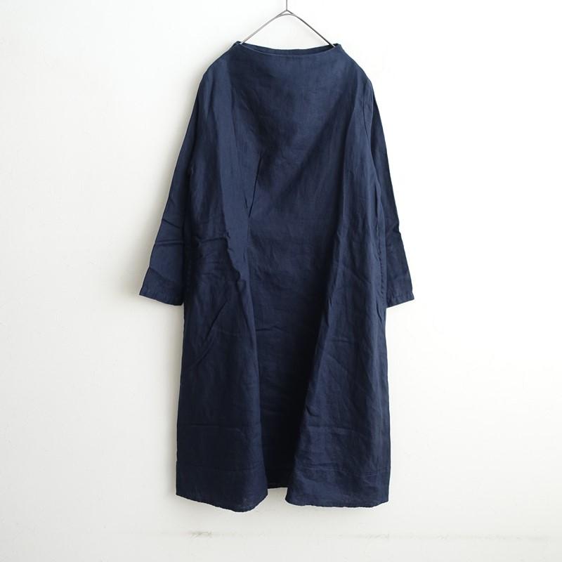 08Mab（ゼロハチマブ） *リネンボトルネックワンピース*F麻ネイビー紺
