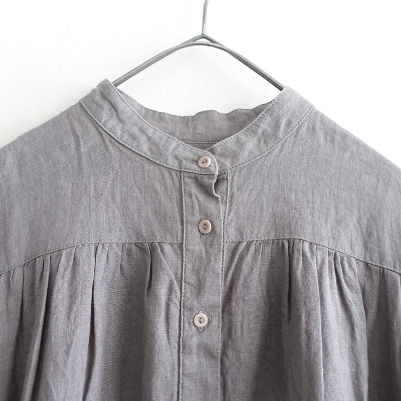 美品 フォグリネンワーク リネン ギャザーワンピース リトアニア製 ゆったり 美品】フォグリネンワーク fog linen work *リネンバンドカラー