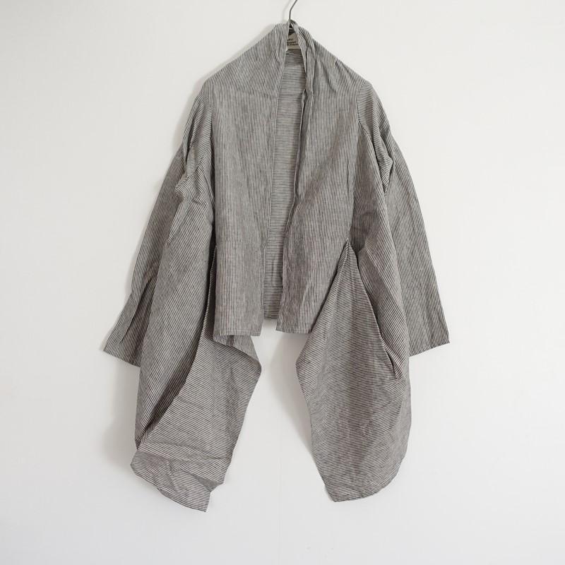 ヴェリテクール リネンシャツ 麻100% ストライプ 糸巻きボタン 日本製