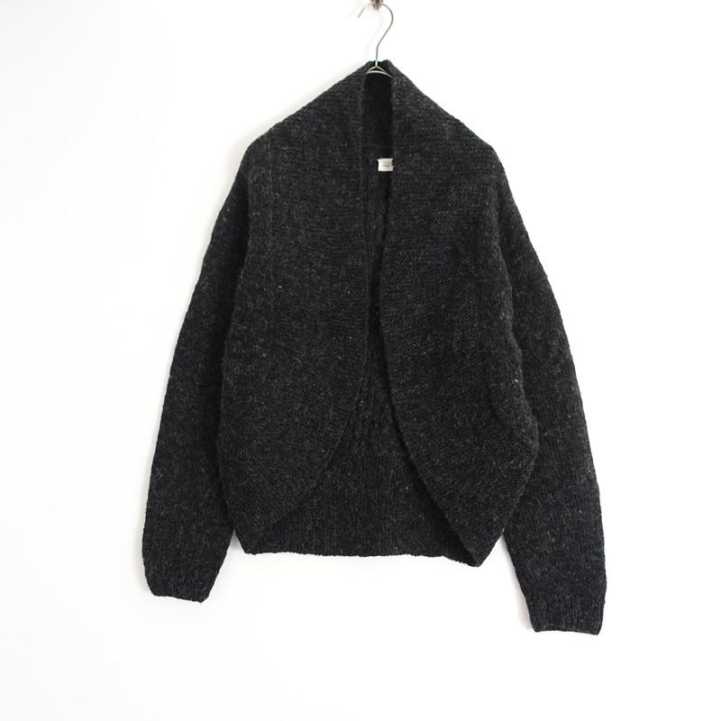 シサム工房 sisam *ウールニットボレロカーディガン*毛ブラック×グレー