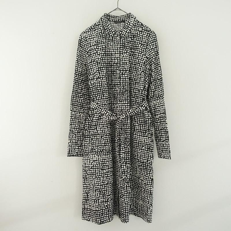 マリメッコ marimekko *長袖シャツワンピース*34綿コットン黒白