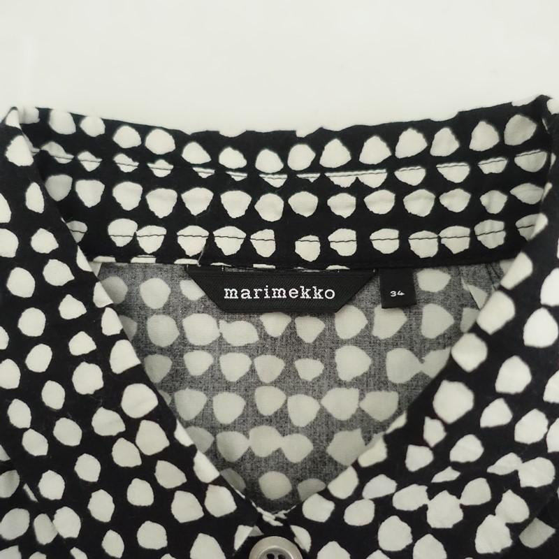 マリメッコ marimekko *長袖シャツワンピース*34綿コットン黒白