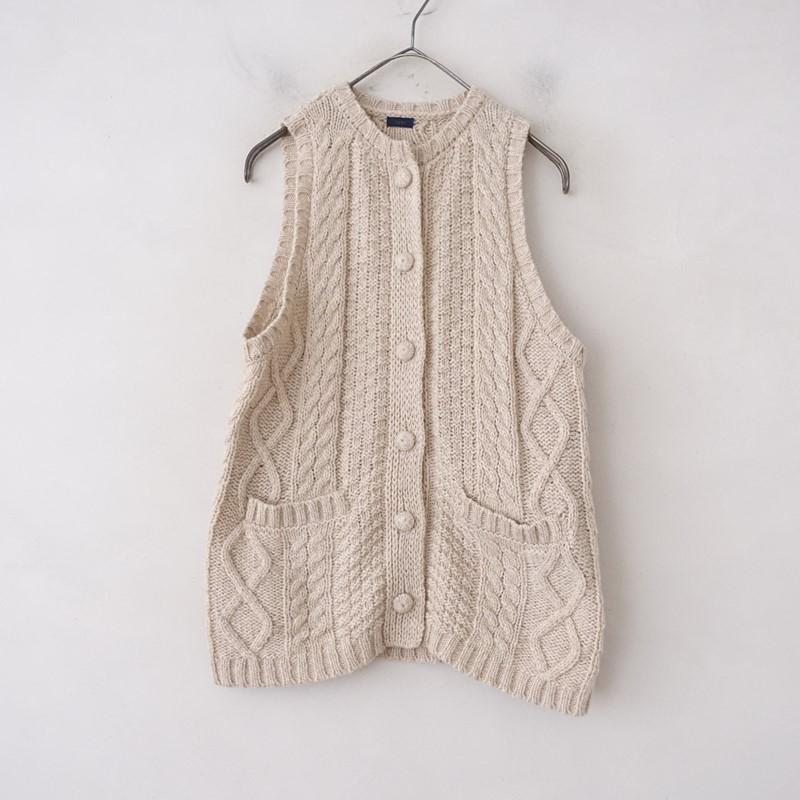 ICHI（イチ） *ニットベスト*毛ウール混ベージュケーブル編み