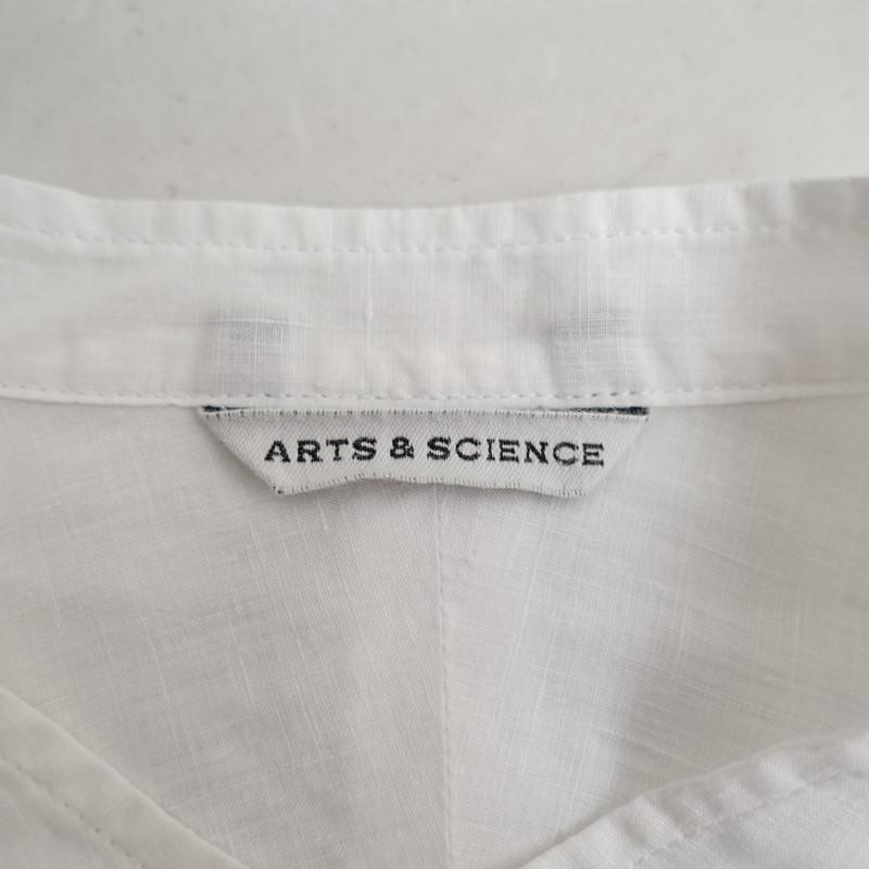 アーツ&サイエンス ARTS&SCIENCE *リネンバンドカラーシャツワンピース*1麻ホワイト白ドレス薄手ロング(25-2601-6)【42A62】の画像
