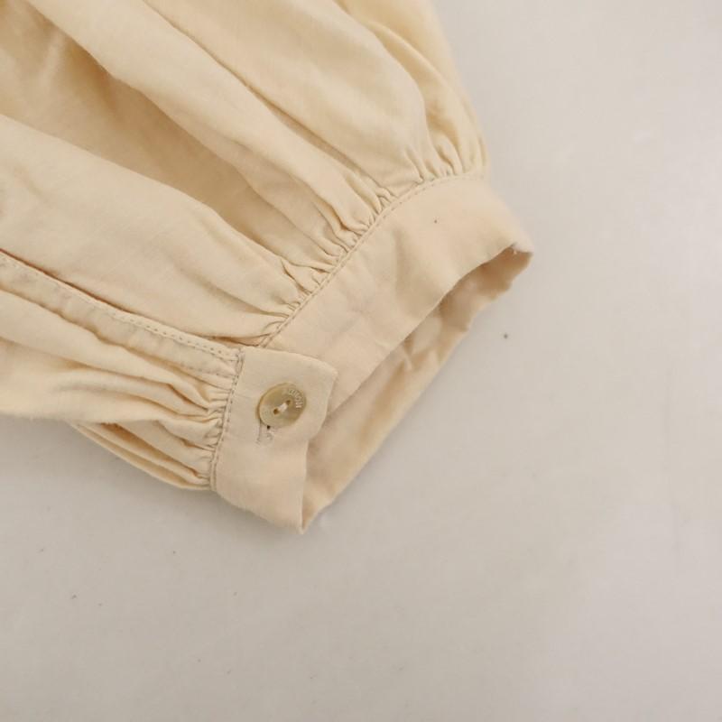 ブノン BUNON *コットンシルクボリュームスリーブワンピース*L綿イエローベージュ刺し子タックドレス(25-2602-288)【61C62a】の画像