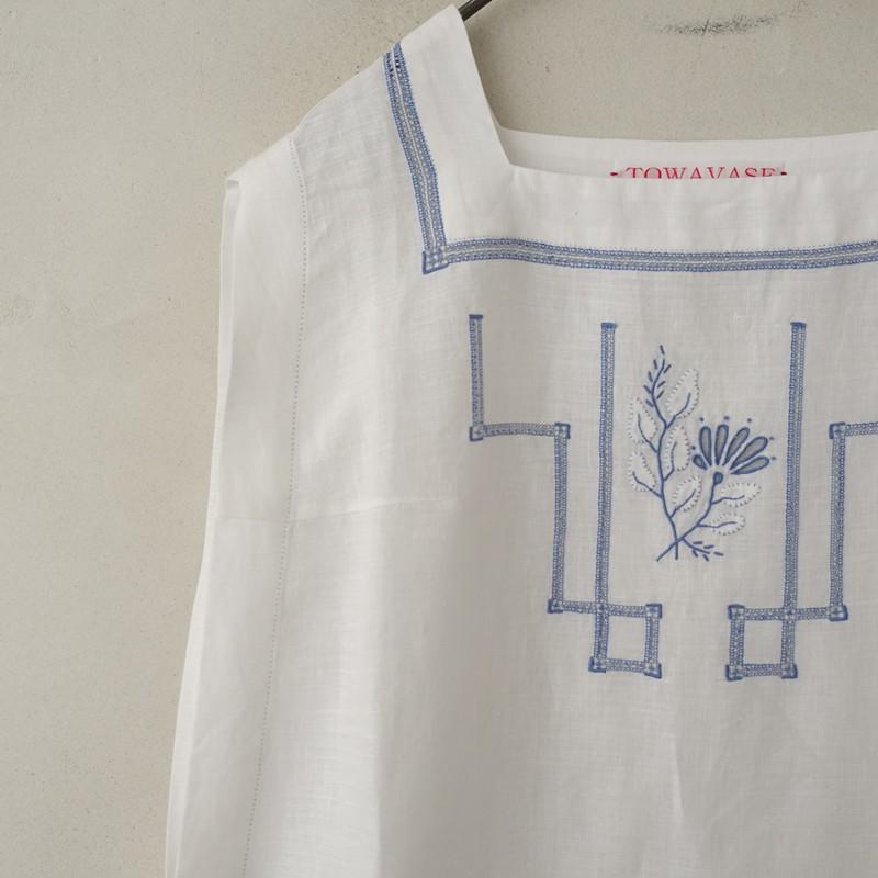 【2024SS/定価7.3万】トワヴァーズ TOWAVASE *Ajour Dress リネン刺しゅうベストワンピース*麻ホワイト白(25-2602-674)【52C62a】の画像