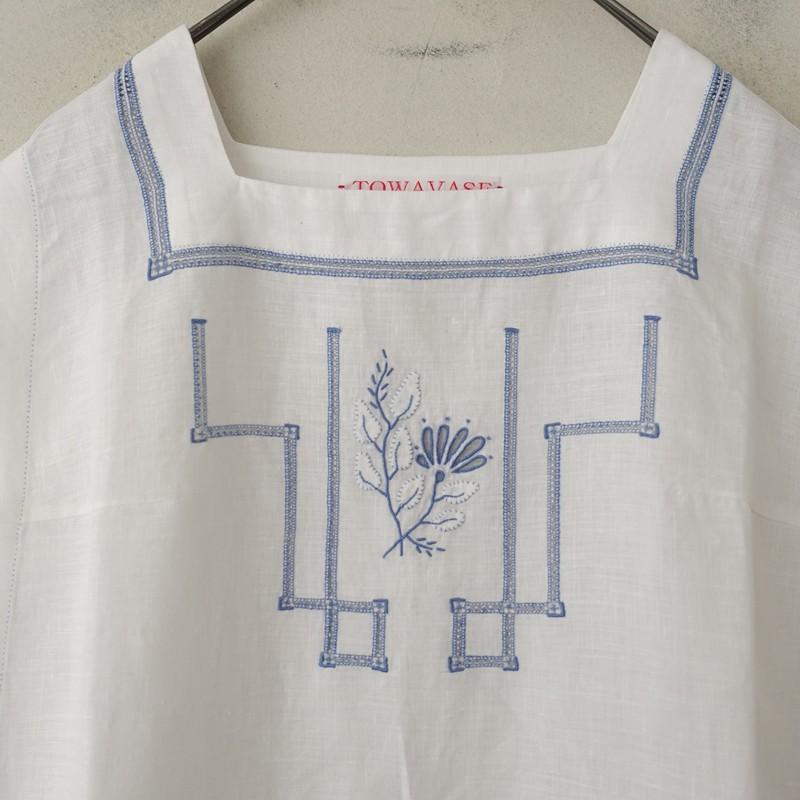 【2024SS/定価7.3万】トワヴァーズ TOWAVASE *Ajour Dress リネン刺しゅうベストワンピース*麻ホワイト白(25-2602-674)【52C62a】の画像