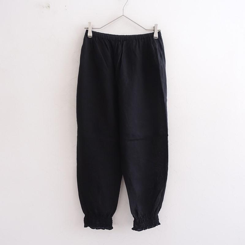 リゼッタ Lisette Le linge *リネン裾ゴムイージーパンツ*36麻ブラック