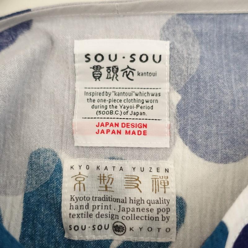 ソウソウ SOU *四角衣 貫頭衣 京型友禅*綿コットン高島縮ネイビー花柄