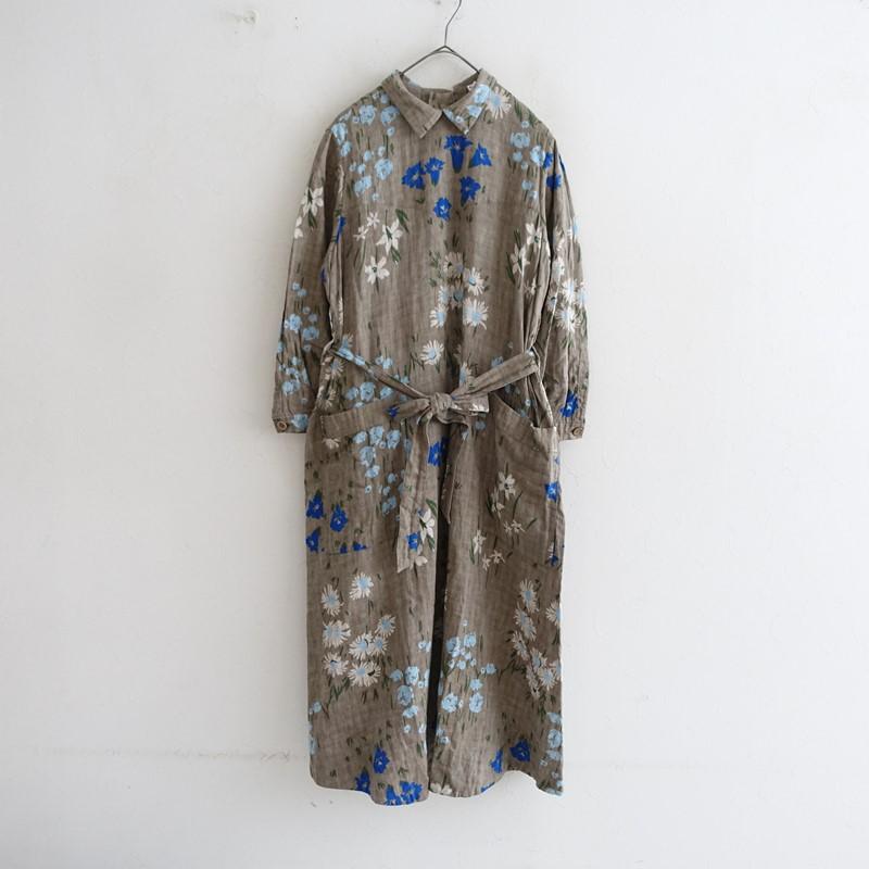 【美品】45R 二重織のカントリーフラワー ドレス ワンピース 名作 45R（フォーティファイブアール） 【定価8.1万】45R *二重織の