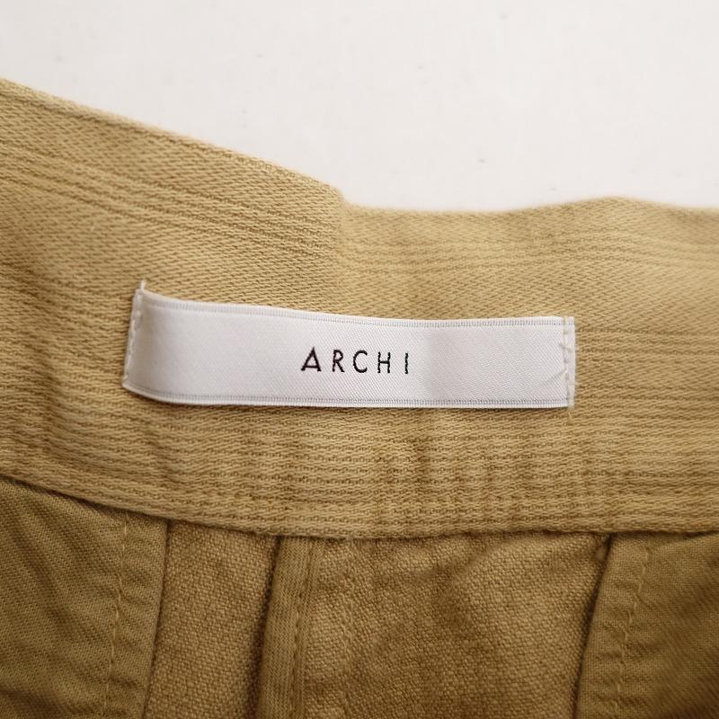 ARCHI（アーキ） *コットンリネンパンツ*綿麻厚手ストライプ柄織リボン