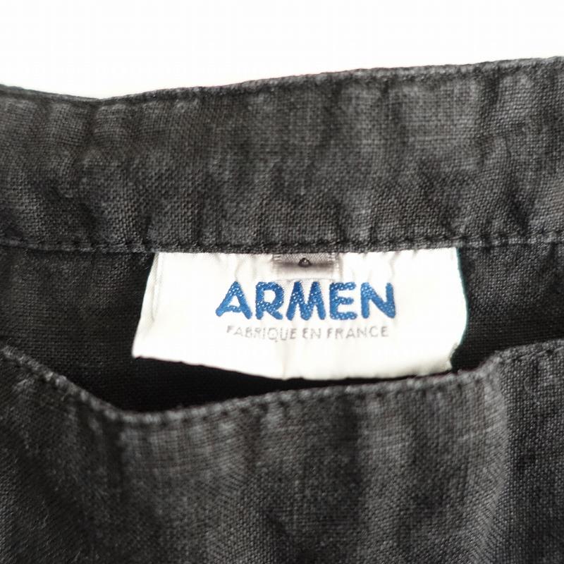 ARMEN（アーメン） *リネン半袖プルオーバー*0麻薄手ノーカラーシャツ 
