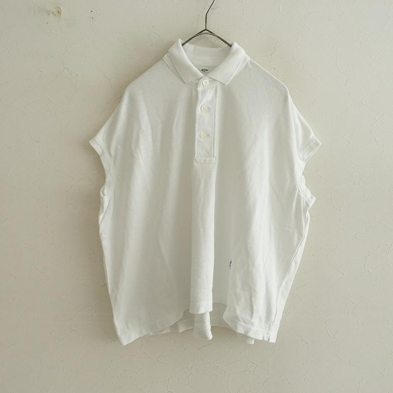 美品　45R ジンバブエコットンの45色天竺Mポロ　ホワイト 506710221.jpg