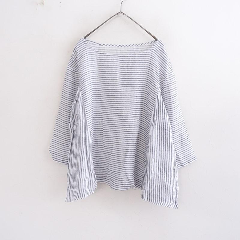 ほぼ未使用 nest robe ネストローブ リネン 麻100% シャツ nest Robe（ネストローブ） nest Robe*リネンストライプフレアシャツ