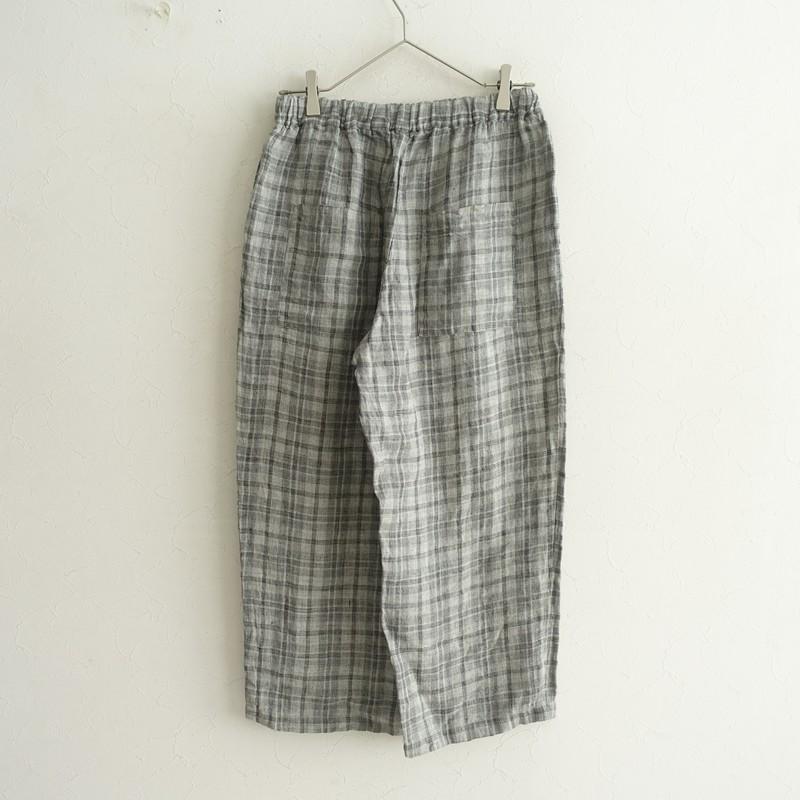 【新品】motomi.mリネンカーゴパンツ モトミ motomi.m *リネンチェック柄イージーパンツ*麻薄手総ゴムリボン