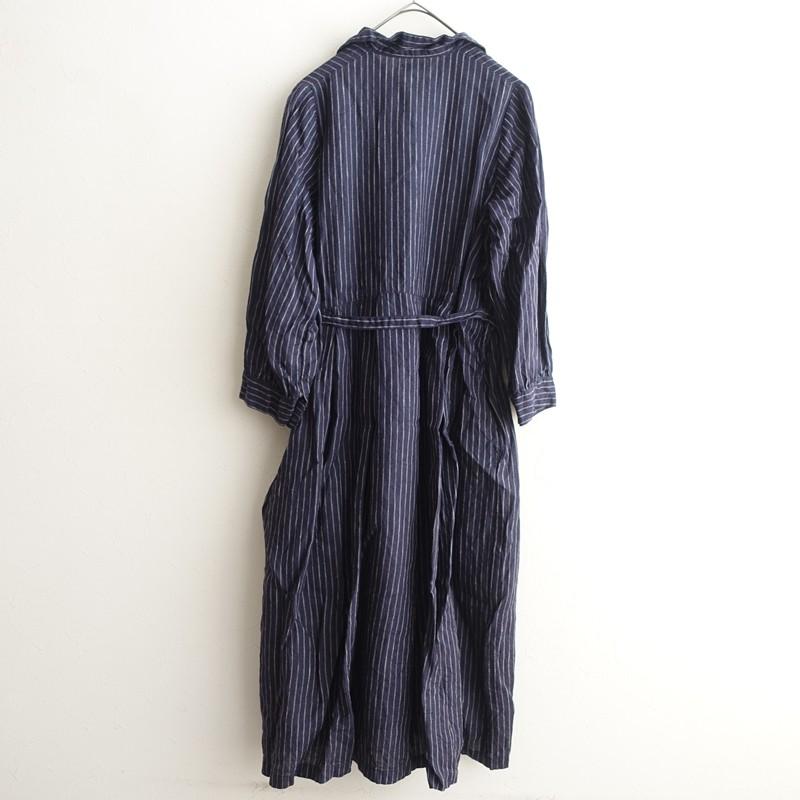 フォグリネンワーク fog linen work *リネンストライプ柄ワンピース*麻