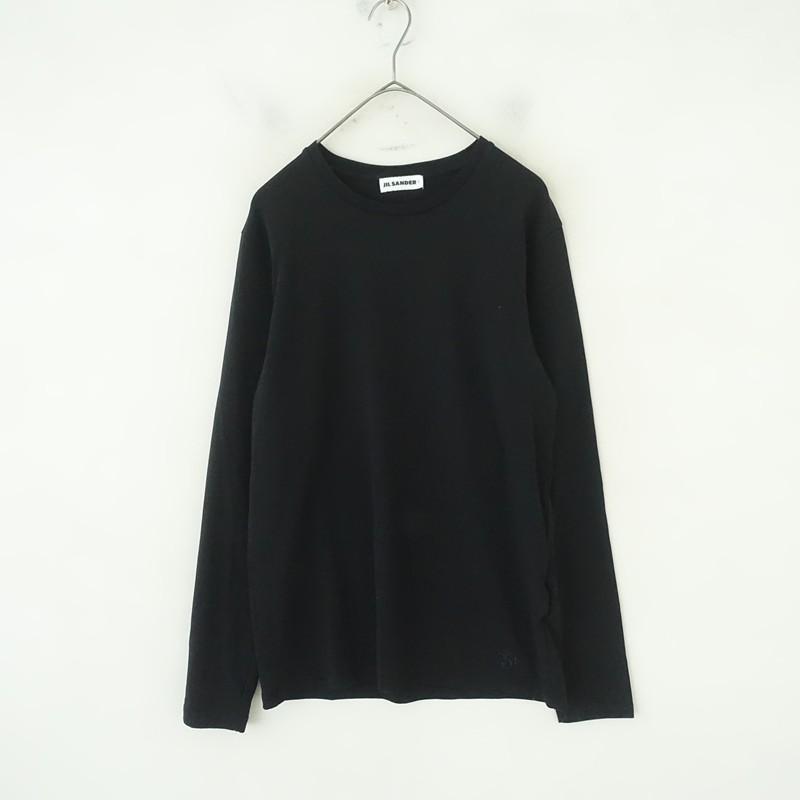 【良品】JIL SANDER ブラック長袖カットソー L ジルサンダー JIL SANDER *コットン混長袖カットソー*S薄手ストレッチT