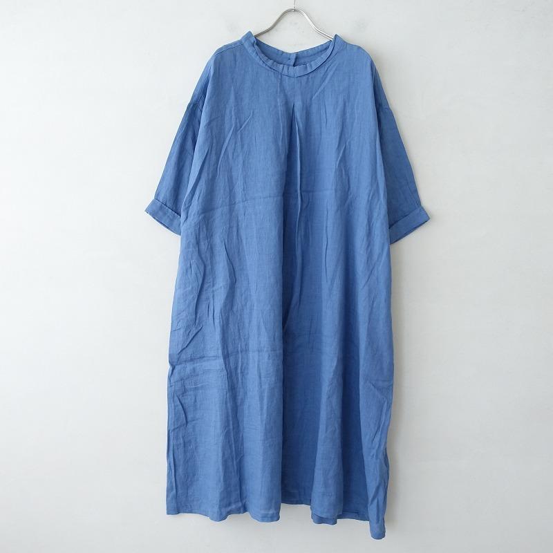購入プロモーション ネストローブ Nest Robe リネンロールスリーブ2wayワンピース Fライトブルー麻七分袖無地1121 60l12 純正半額 Shirleyryan Ca