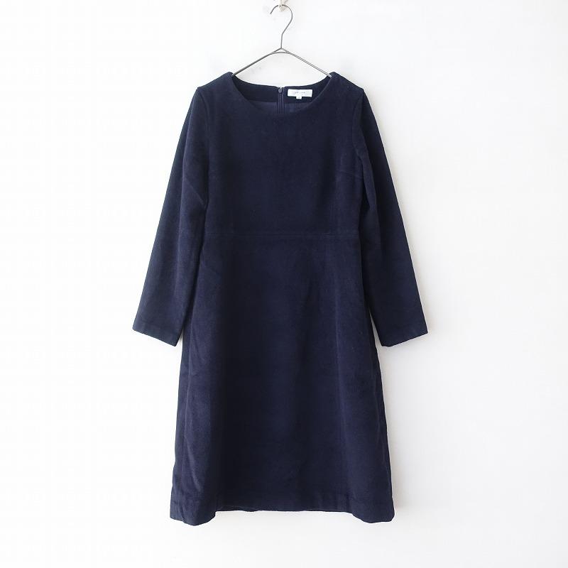 チクリン chiclin *ウールワンピース*2/M無地Aラインネイビー長袖  