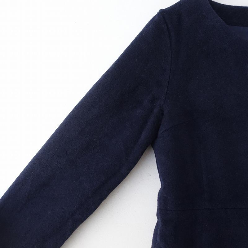 チクリン chiclin *ウールワンピース*2/M無地Aラインネイビー長袖  