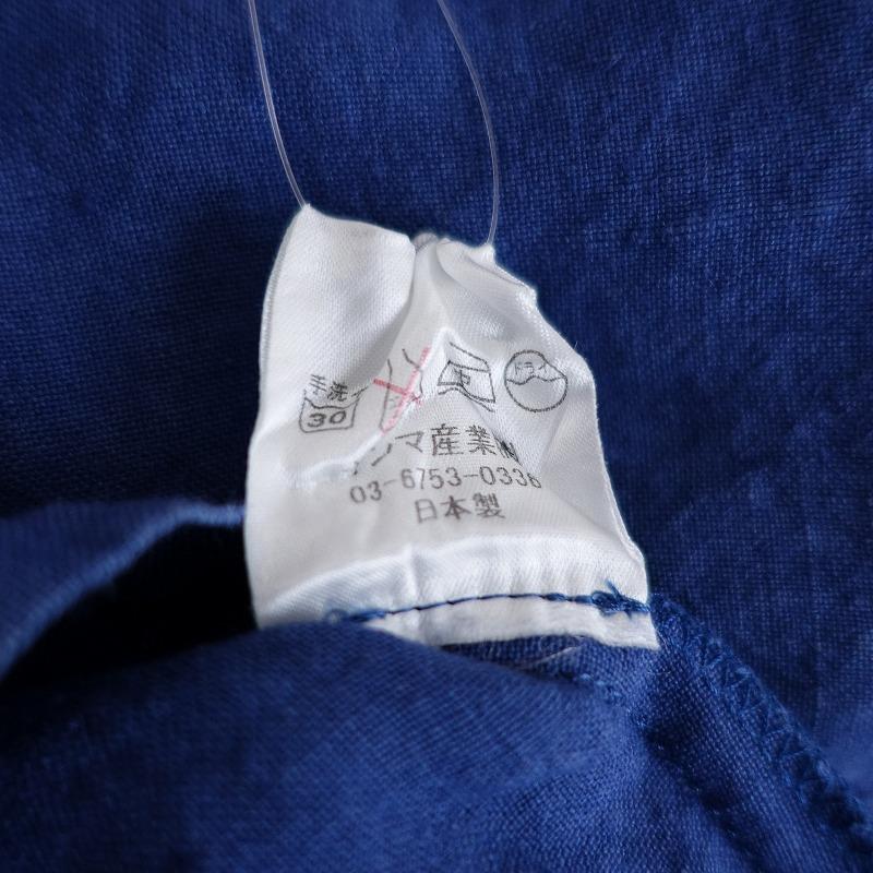 ヤンマ産業 半袖リネンブラウス YAMMA ヤンマ産業 *リネンプルオーバーシャツ*ブルー半袖ブラウス無地