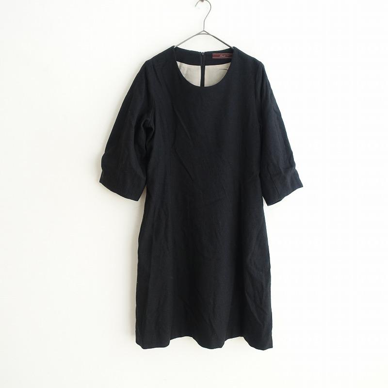 リゼッタ Lisette *シルク混7分袖ワンピース*黒ブラックウール リゼッタ Lisette *シルク混7分袖ワンピース*黒ブラックウール