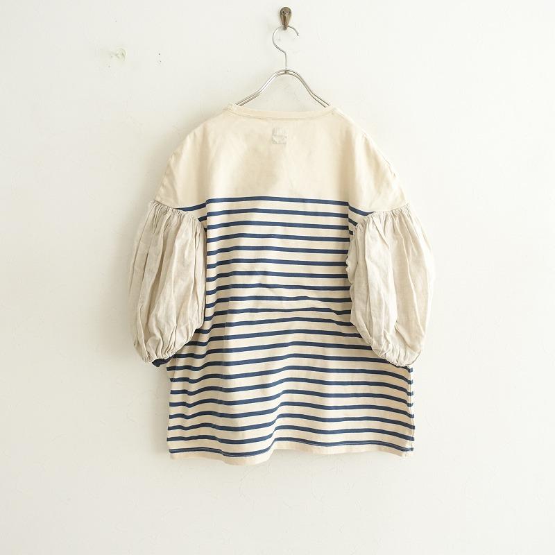 KAPITAL 　ブッファン　カットソー　綿　リネン　素材切り替え 七分袖 キャピタル KAPITAL NAVY *ブッファンTシャツ*0/XSボーダー7分袖