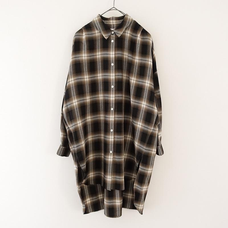 マクルール ma couleur *チェックロングシャツ*チュニックブラウン系 