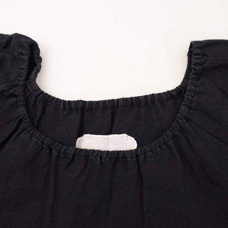 LISETTE リゼッタ　黒リネン　半袖プルオーバーブラウス リゼッタ Lisette *リネンスモックプルオーバーシャツ*黒