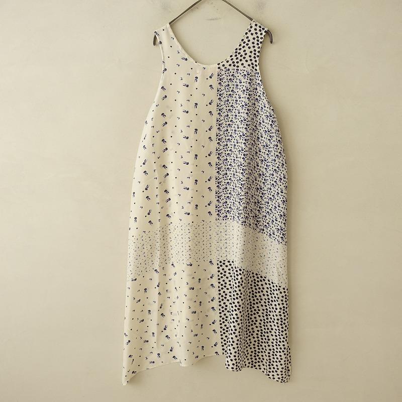 towavase トワヴァーズ スモック 刺繍 デニムブルー×白 ロング ドレス