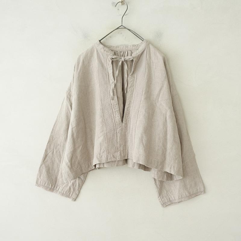 ♪今季♪　ネストローブ　ブラックリネン×レース ショートチャーチスモック nest Robe（ネストローブ） 【2023/定価2万】ネストローブ *ブラック