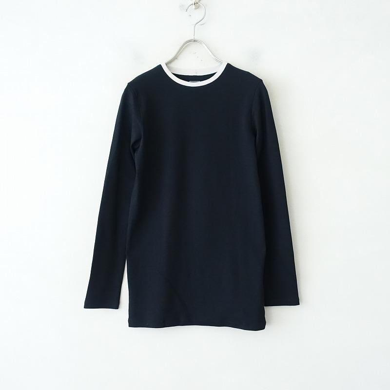 美品】ププラ PUPULA *バイカラーカットソー*38黒ブラック長袖ロング 