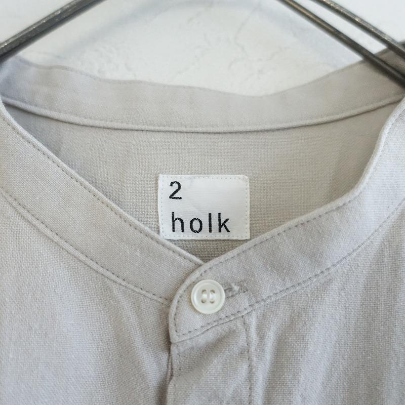 ホーク holk *バンドカラーシャツ*ライトグレー無地長袖ロングスリーブ