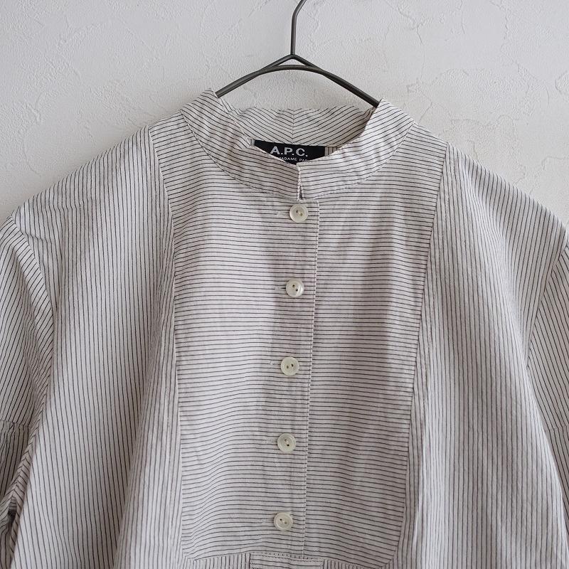 A.P.C.（アーペーセー） *コットンストライプスタンドカラーシャツ*34 