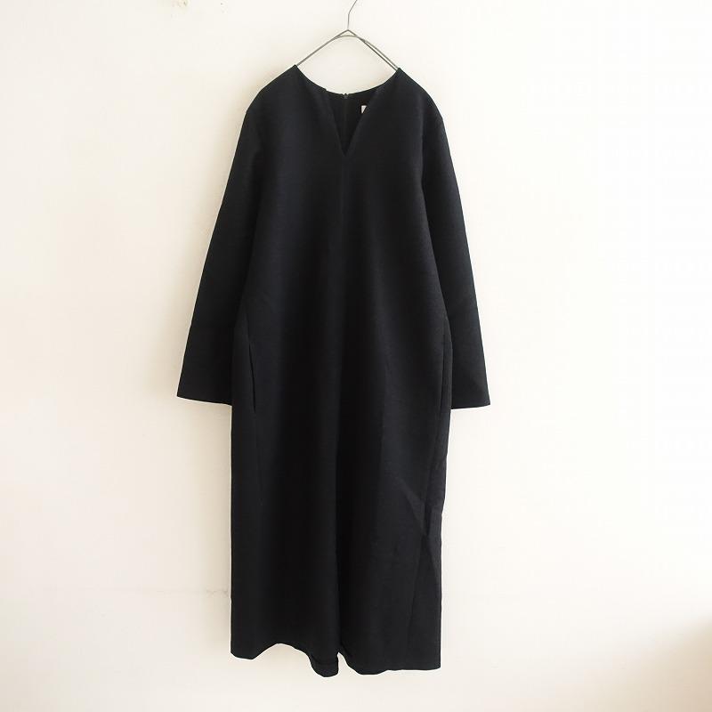 ATON エイトン *ウールキーネックワンピース*2黒ブラック無地長袖