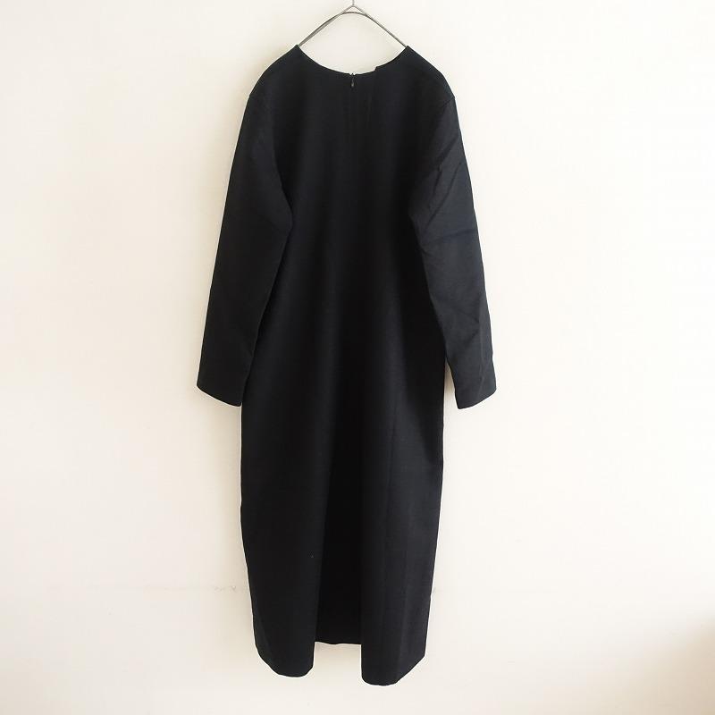 ATON（エイトン） *ウールキーネックワンピース*2黒ブラック無地長袖 