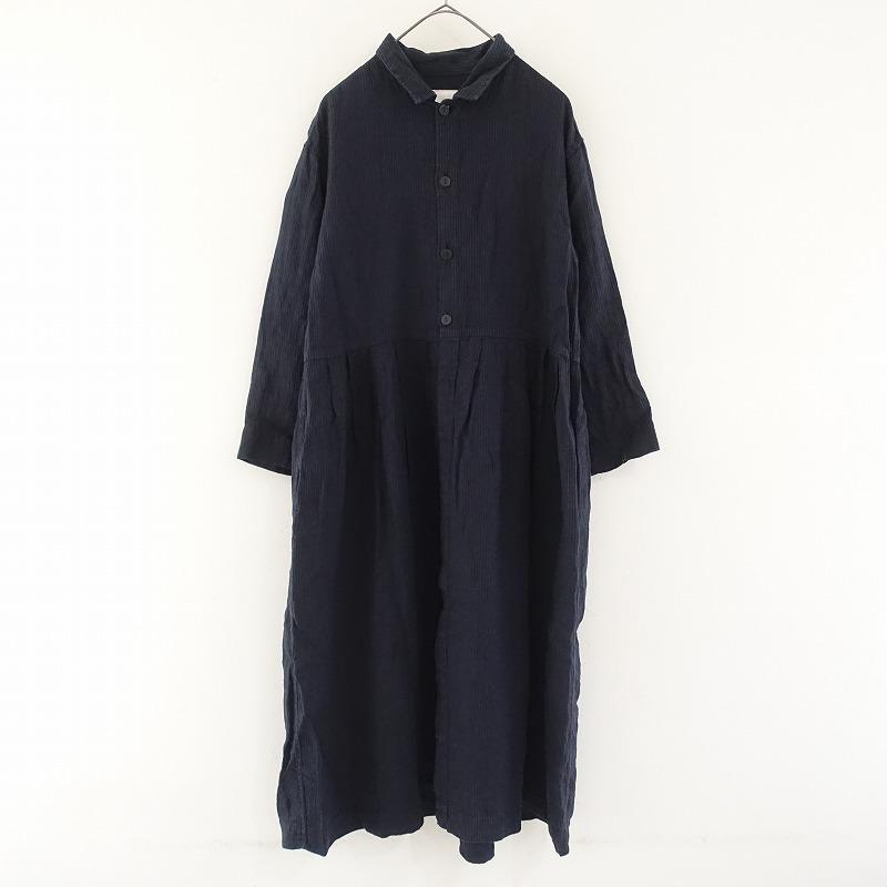 TOUJOURS（トゥジュー） *リネンドビーワンピース*Fネイビー長袖ロング