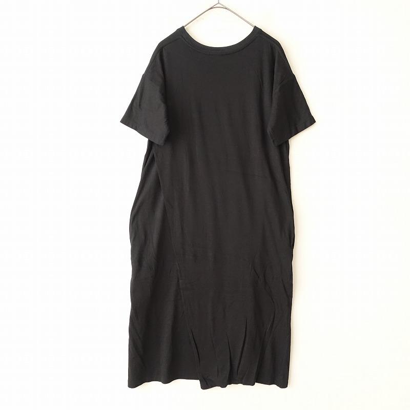ヤエカ YAECA *16052 ラップ風半袖Tシャツワンピース*Mロング無地黒 