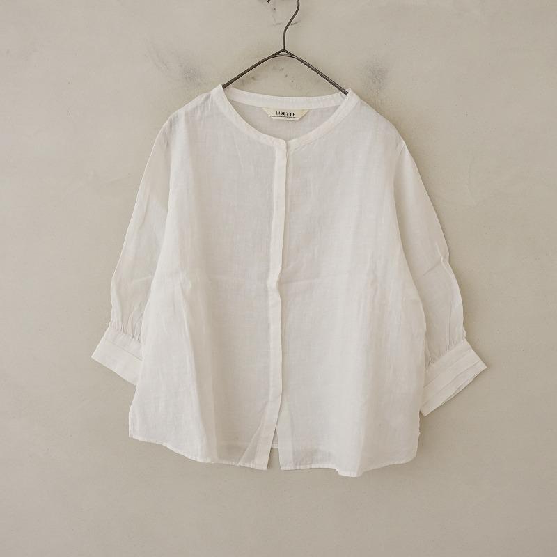 リゼッタ Lisette *リネン7分袖シャツ*36白ホワイト無地ブラウス麻(33 