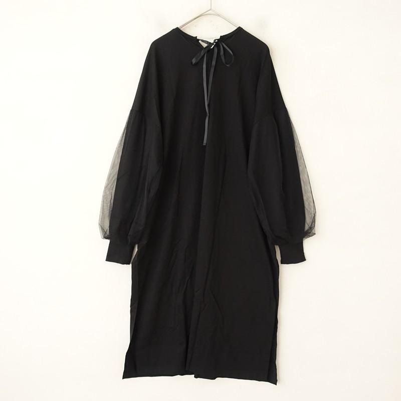 cyan tokyo ブラック 長袖シャツ Fサイズ　新品 シアントーキョー CYAN TOKYO *チュールスリーブワンピース*F黒