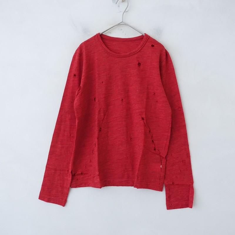 ワイズ Y's *ウール天竺ブロークンカットソー*2赤系レッド長袖Tシャツ