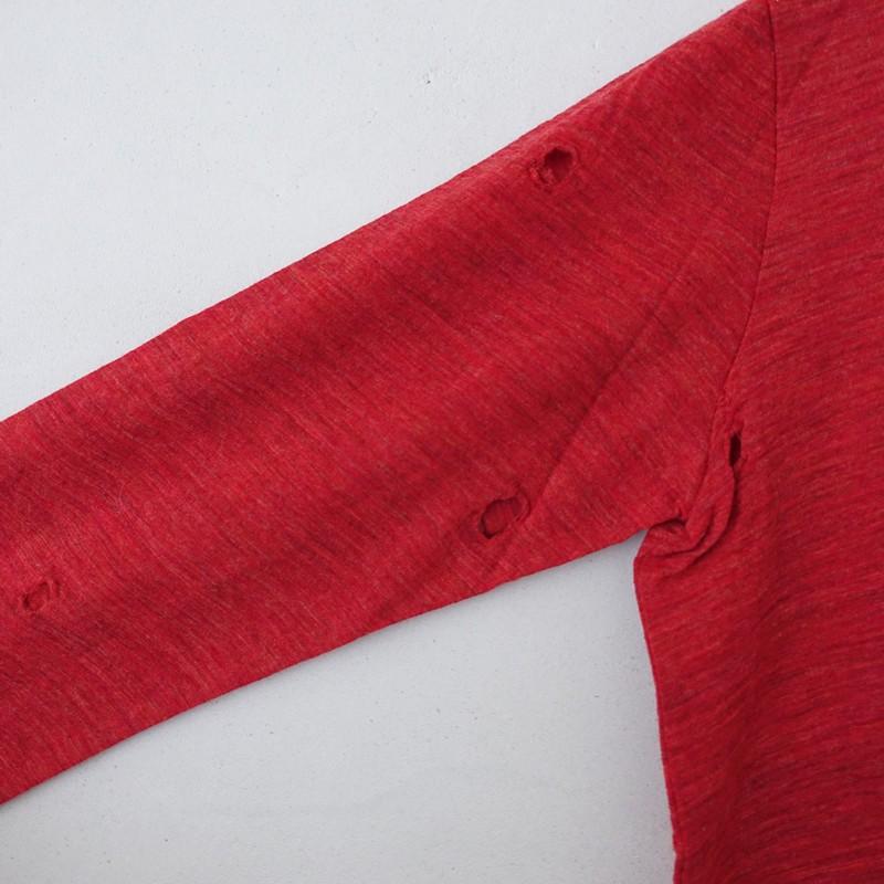 y's ワイズ ウール 赤 ニット ワイズ Y's *ウール天竺ブロークンカットソー*2赤系レッド長袖Tシャツ