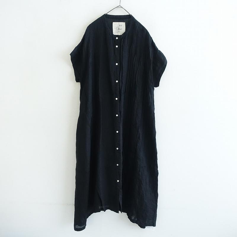美品 08Mab ゼロハチマブ リネンギャザーシャツワンピース 黒 麻100% 美品 08Mab ゼロハチマブ リネンギャザーシャツワンピース 黒 麻